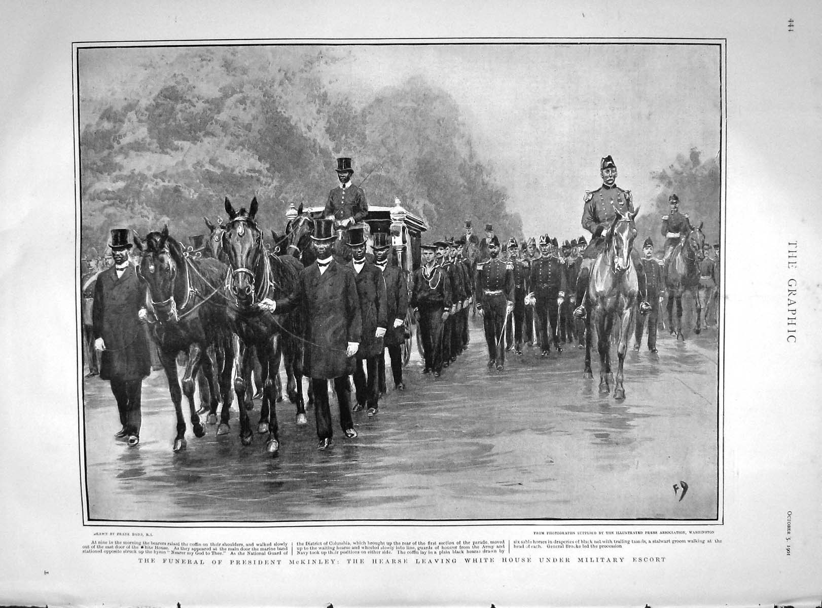Original Old Antique Print 1901 Funeral President Mckinley White House America