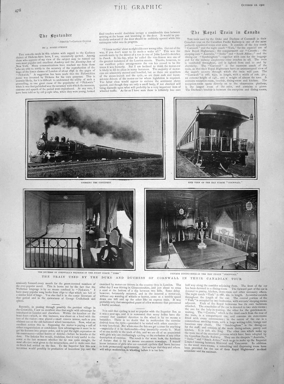 Original Old Antique Print 1901 Train Railway Duke Cornwall Canada Bedroom York
