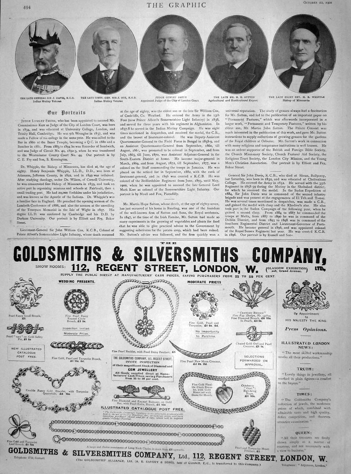 Original Old Antique Print 1901 Davis Cox Smith Sutton Whipple Gsmith London