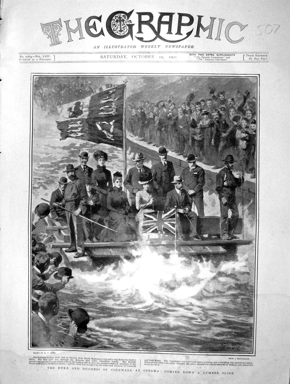 Old Antique Print 1901 Duke Duchess Cornwall Ottawa Lumber Slide Canada 20th