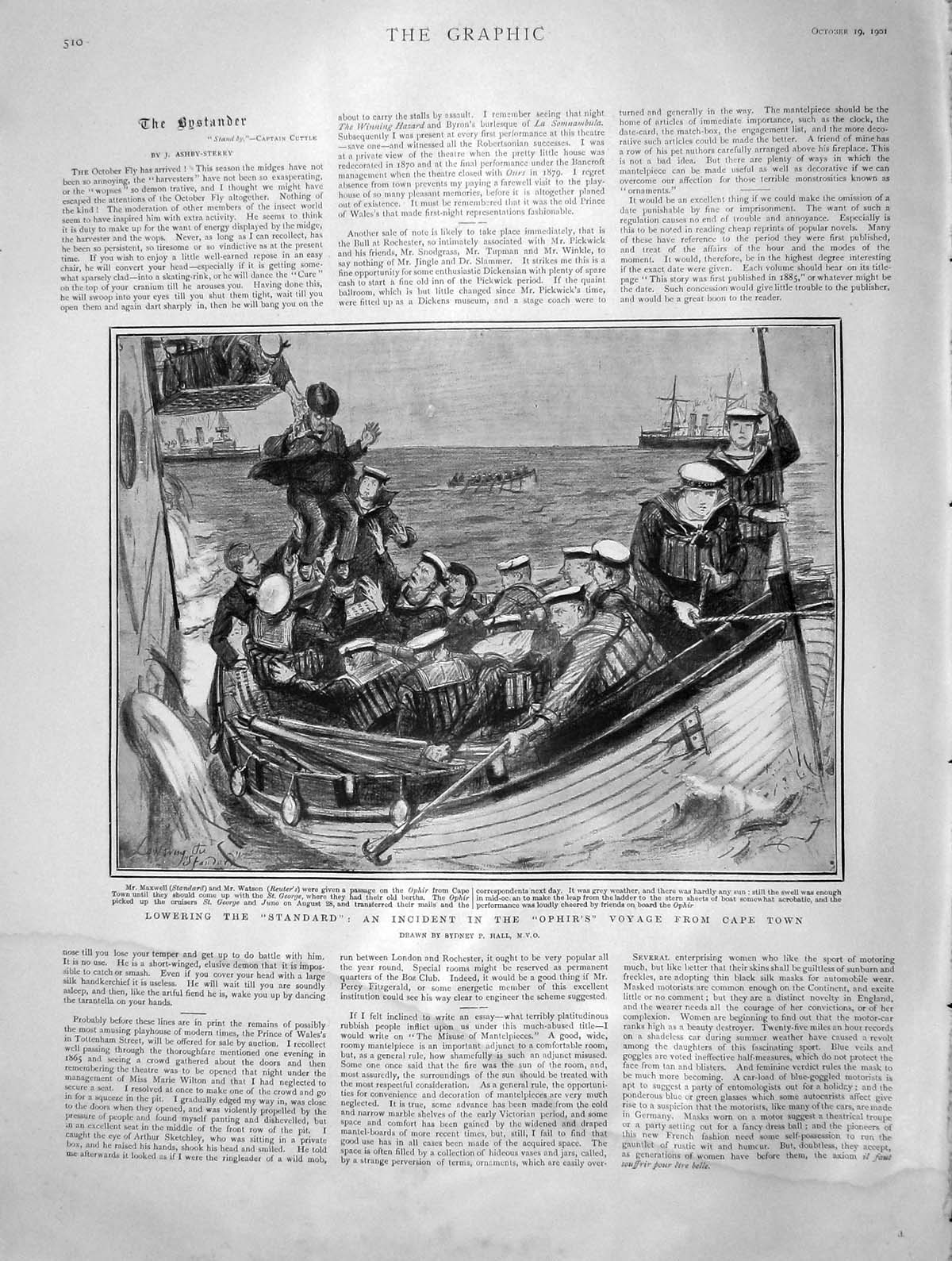 Original Old Antique Print 1901 Ship Lowering Standard Ophir Cape Town Maxwell