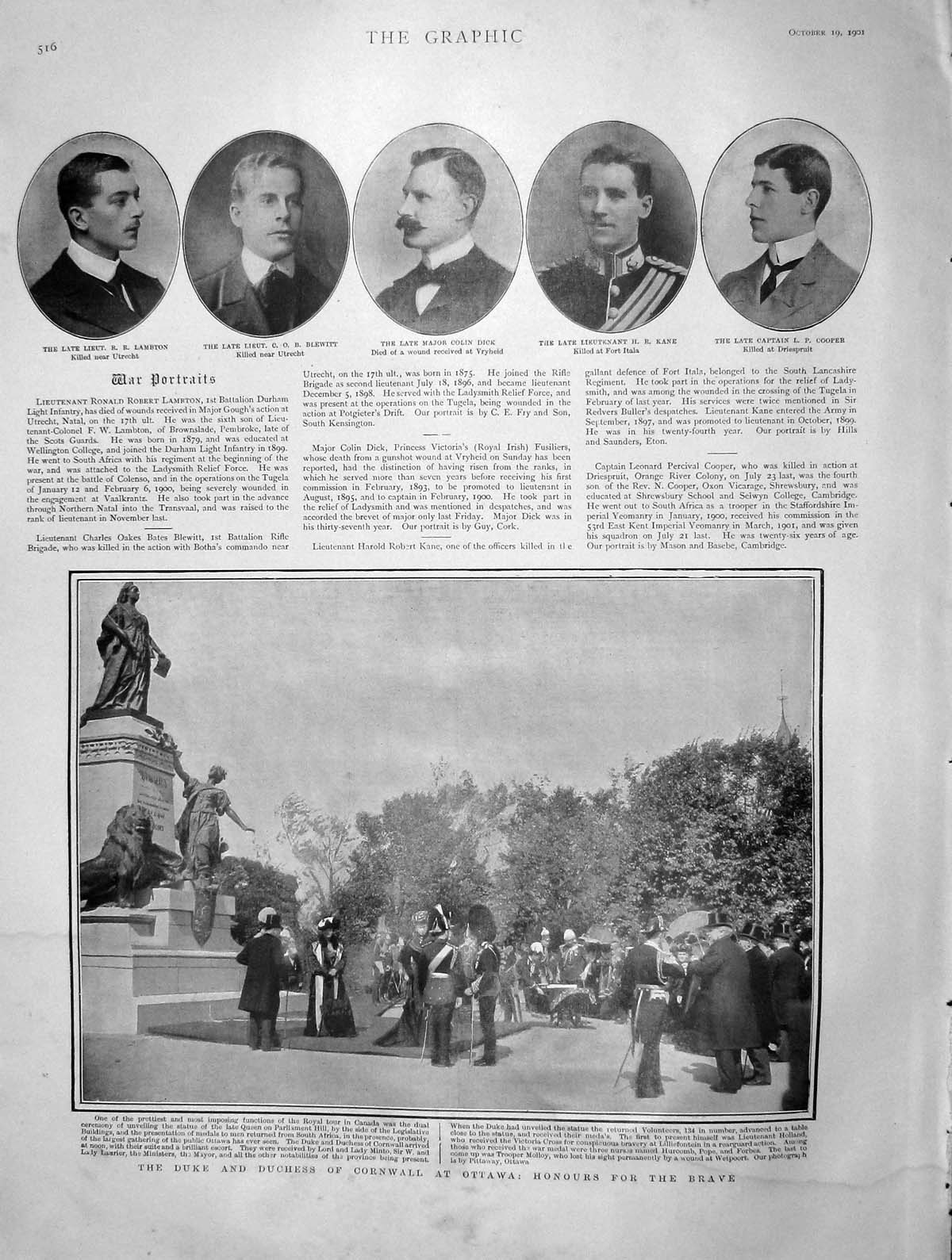 Original Old Antique Print 1901 Duke Cornwall Ottawa Lambton Blewitt Dick Kane