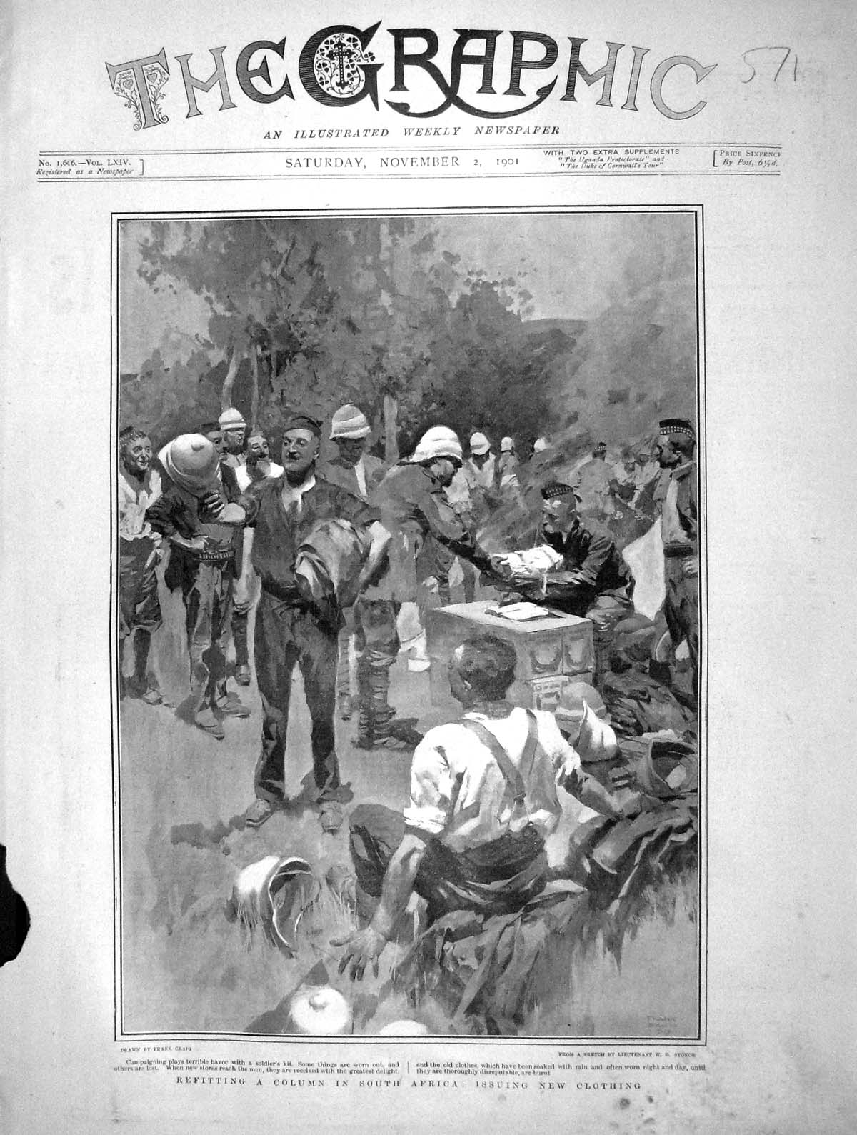 Original Old Antique Print 1901 Refitting Column South Africa Issuing Clothing