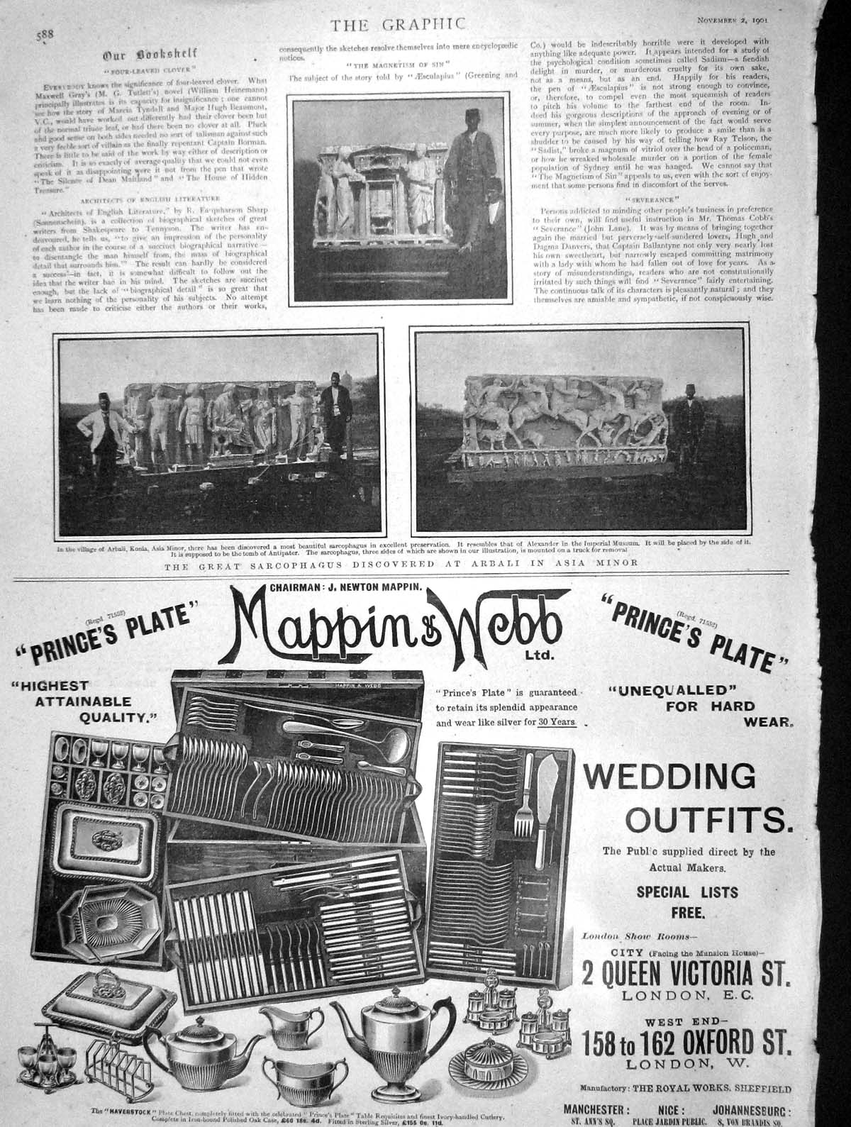 Old Antique Print 1901 Sarcophagus Arbali Asia Minor Archaeology Mappin 20th