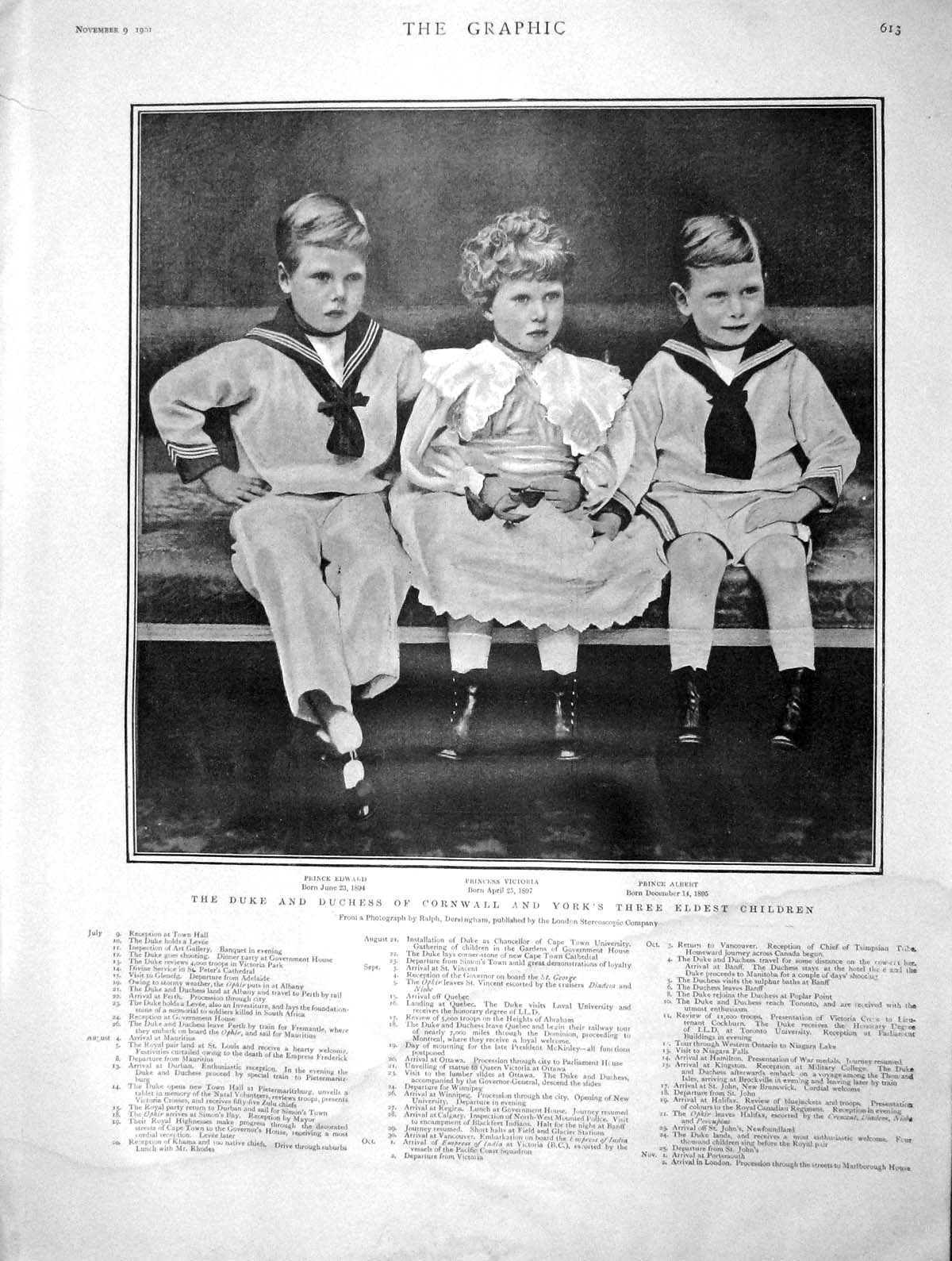 Original Old Antique Print 1901 Prince Edward Princess Victoria Albert Cornwall