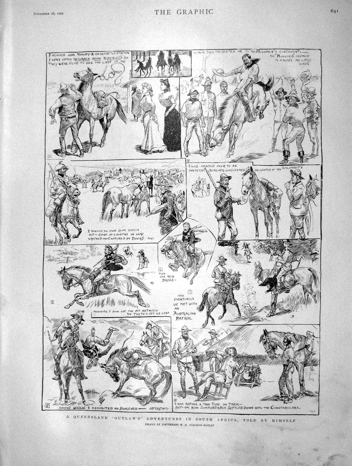 Original Old Antique Print 1901 Queensland Outlaw Adventures South Africa Story