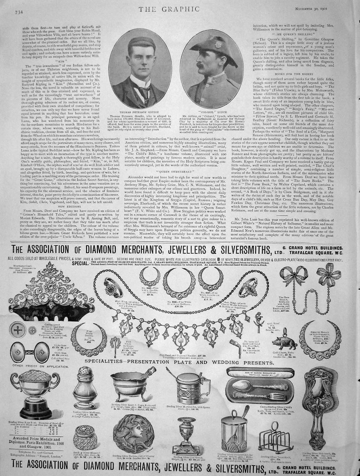 Original Old Antique Print 1901 Thomas Goudie Colonel Lynch Diamond Merchants