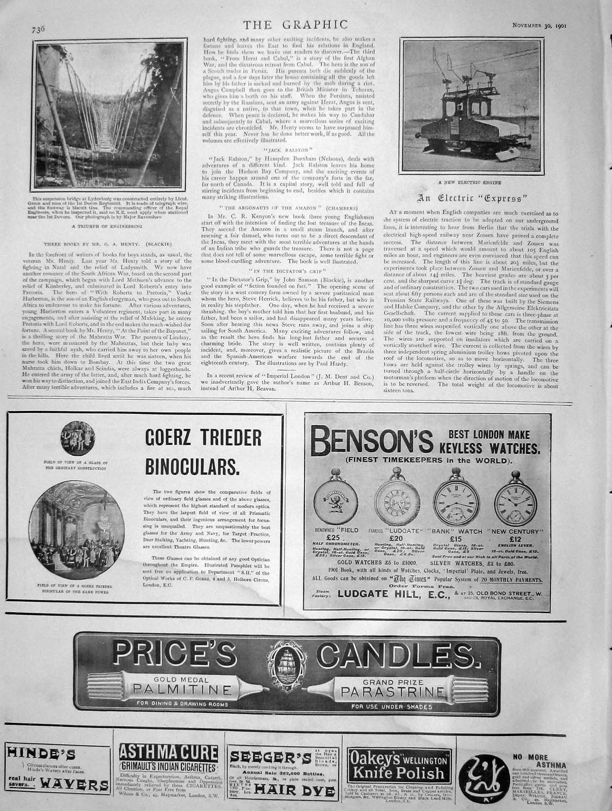 Old Antique Print 1901 Electric Engine Suspension Bridge Lydenburg Benson 20th
