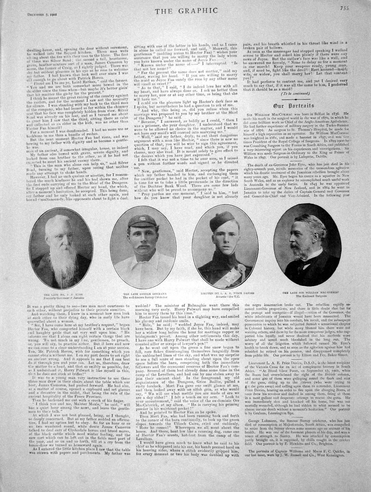 Original Old Antique Print 1901 Eyre Lohmann Price Davies William Maccormac