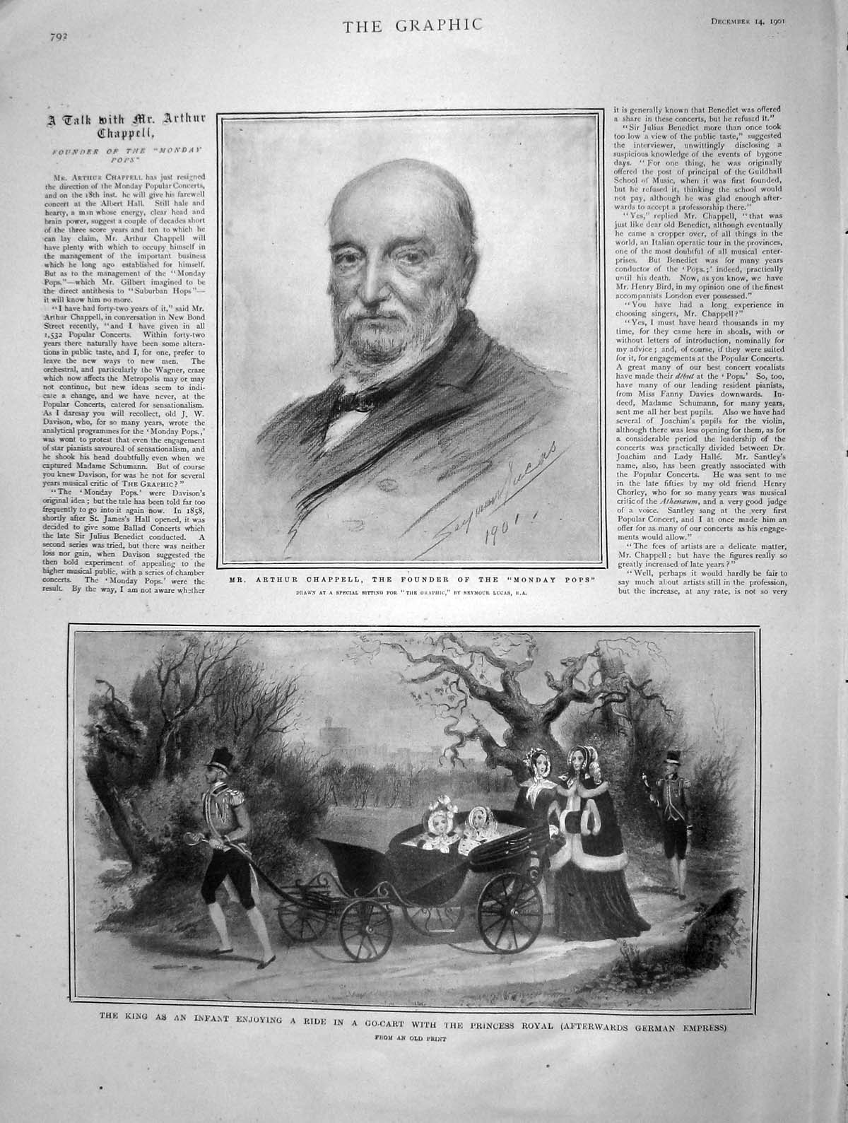 Original Old Antique Print 1901 Arthur Chappel Monday Pops Baby King Go-Cart