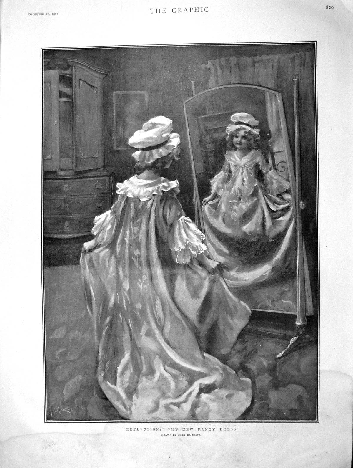Old Antique Print 1901 Girl Fancy Dress Oxford Rugby Ship Satellite Tin 20th