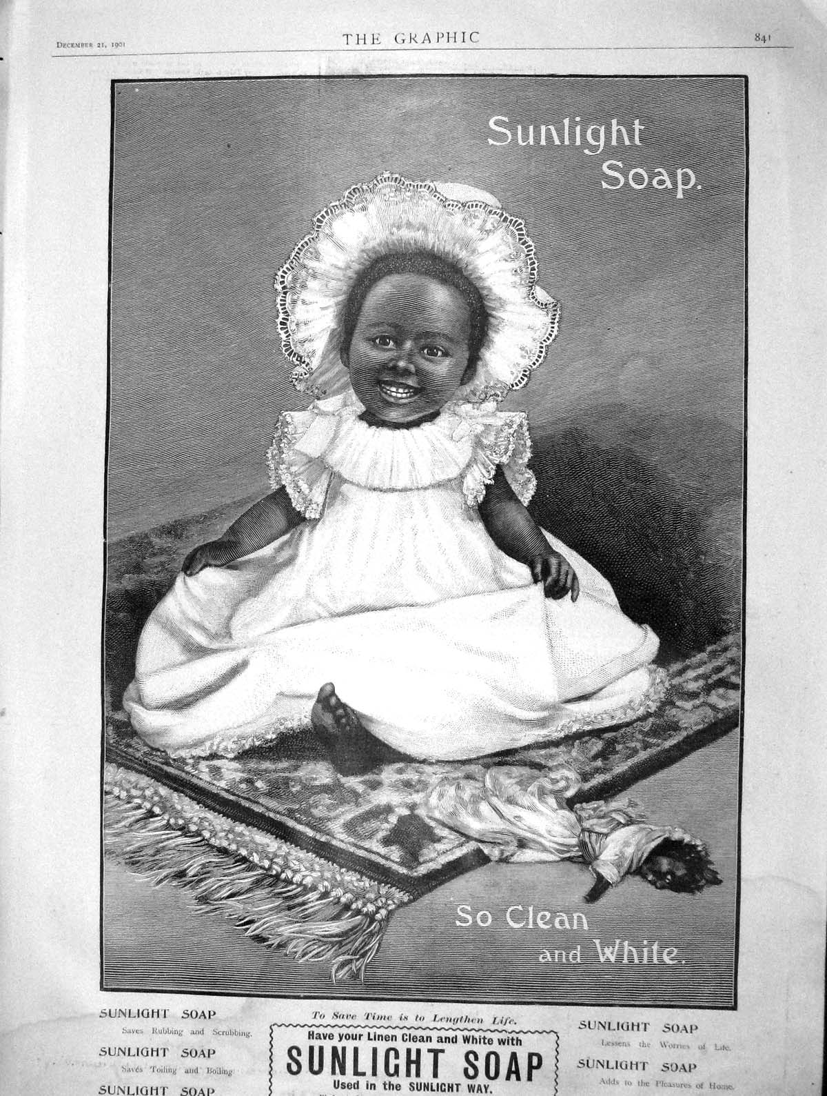 Original Old Antique Print 1901 Advertisement Sunlight Soap Lever Brothers Baby