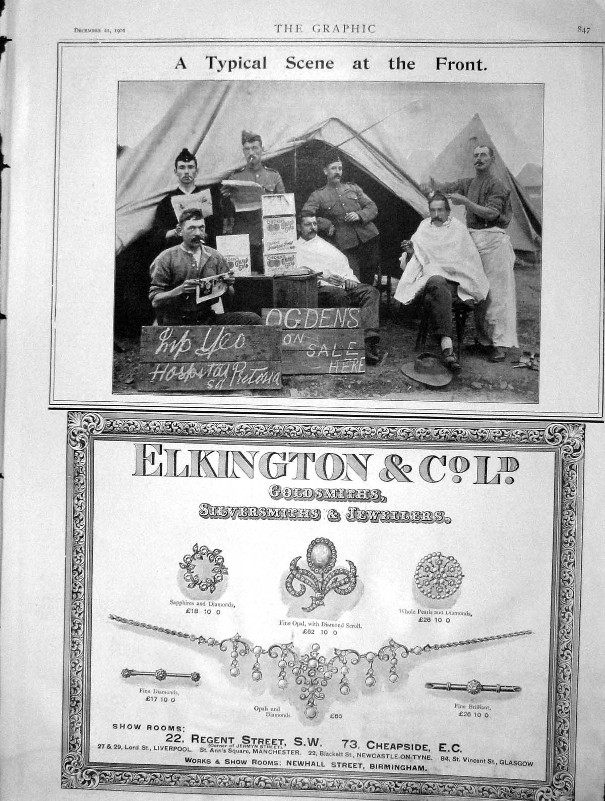 Original Old Antique Print 1901 Siers Barber War Camp Elkington Gsmith 20th