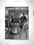 Original Old Antique Print 1901 Sier Home War Christmas Goose Family Scene 20th