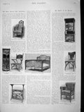 Old Antique Print 1901 French Furniture Chair Bedstead Cabinet Work-Table 20th