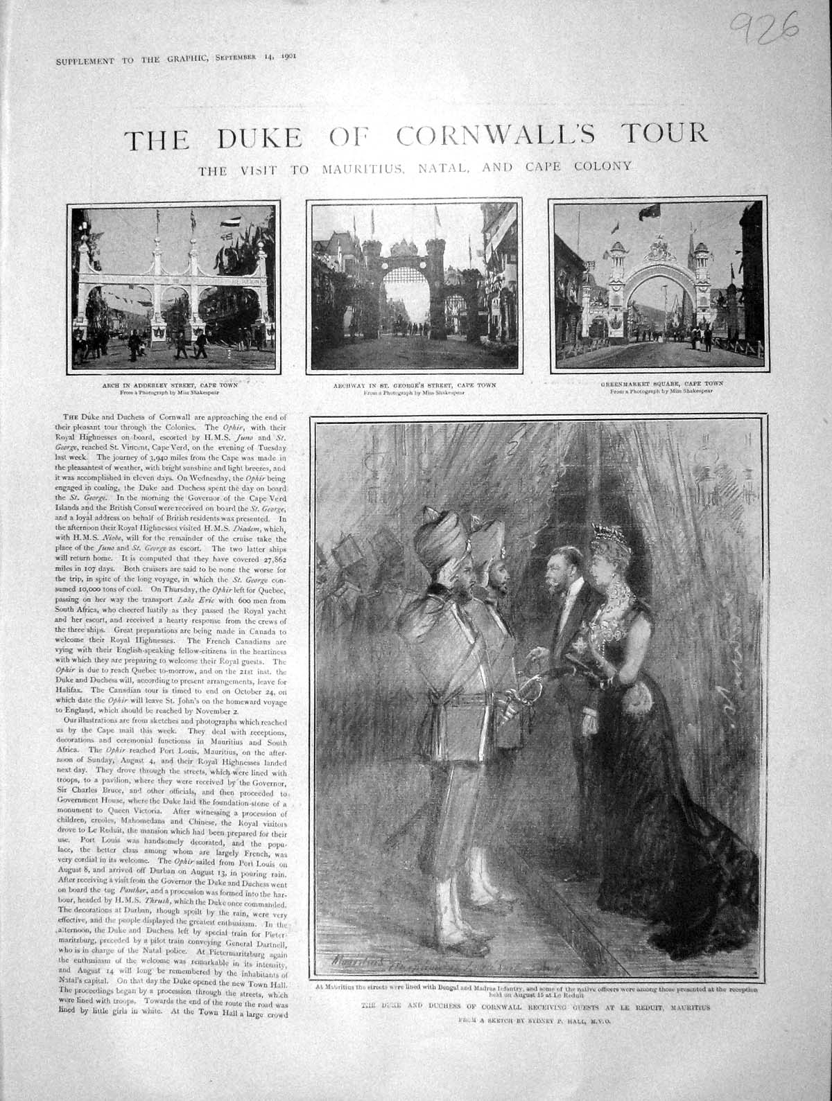 Old Antique Print 1901 Duke Cornwall Cape Town Mauritius Montreal Ophir 20th