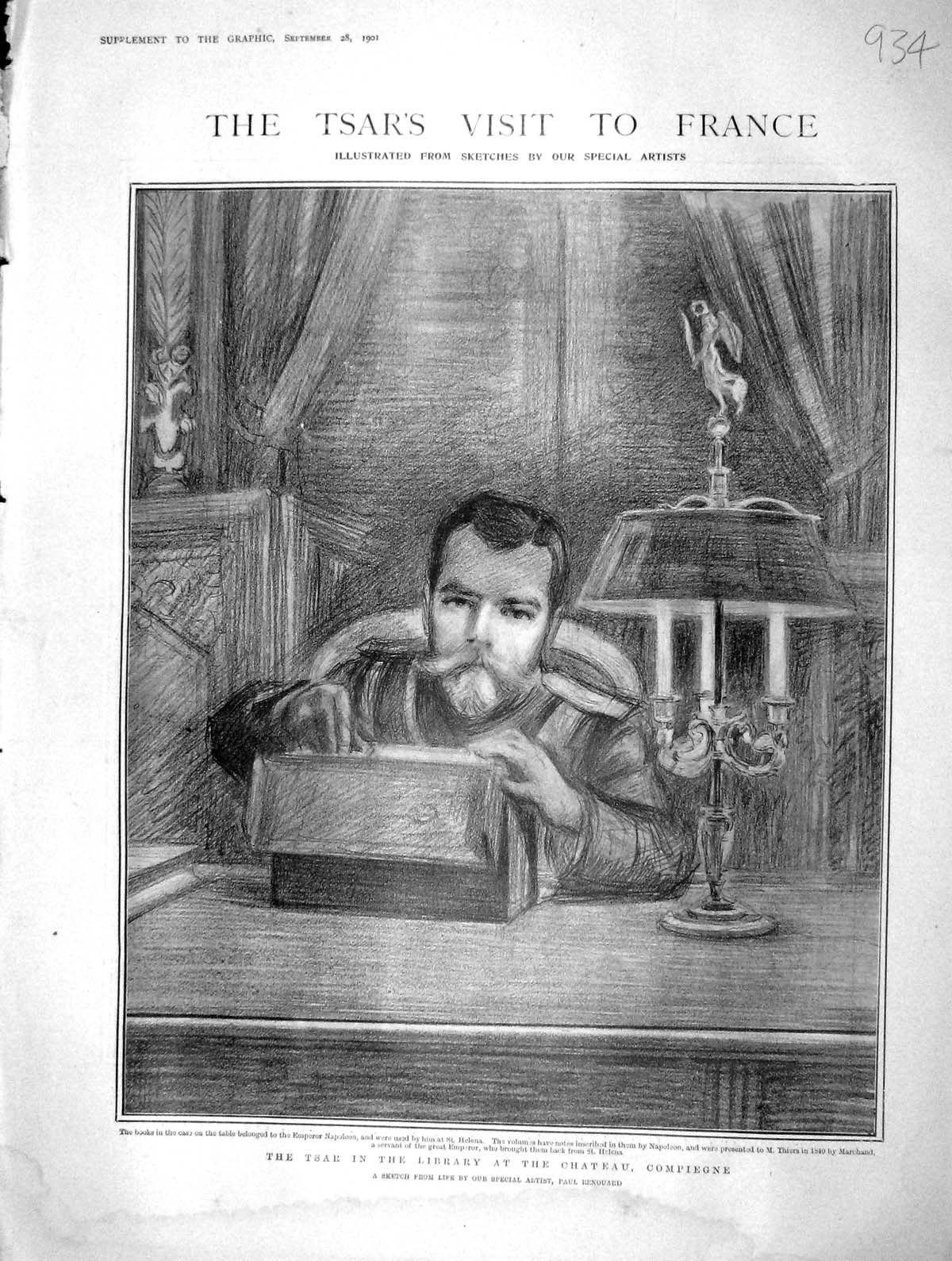 Original Old Antique Print 1901 Tsar France Library Compiegne Fresnois Betheny