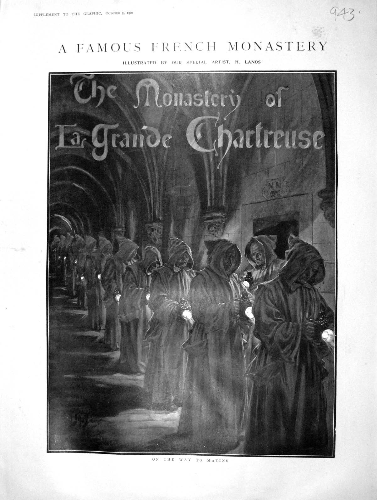 Original Old Antique Print 1901 French Monastery Grand Chartreuse Matins Monks