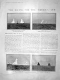 Old Antique Print 1901 America Cup Yacht Columbia Shamrock Sport Sailing 20th