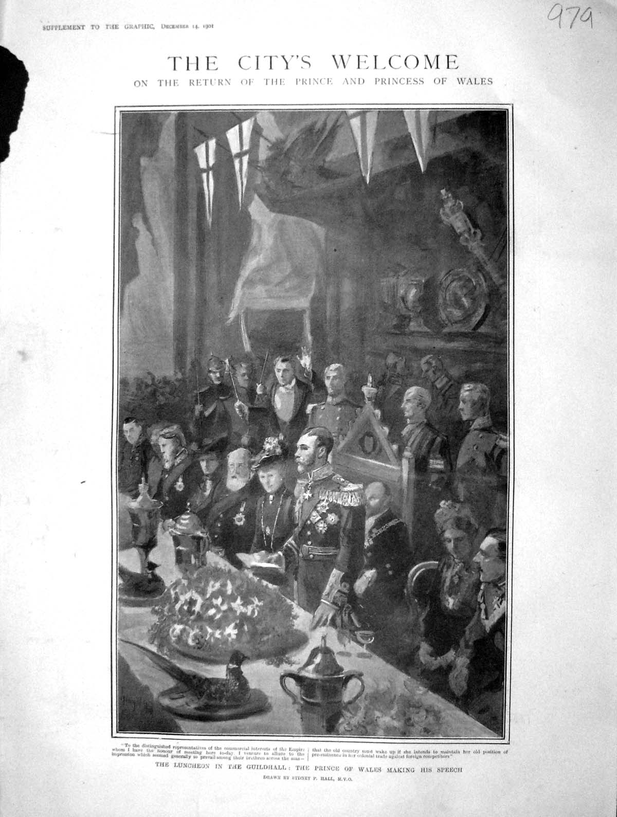 Old Antique Print 1901 Prince Wales Guildhall London Dimsdale Lord Mayor 20th
