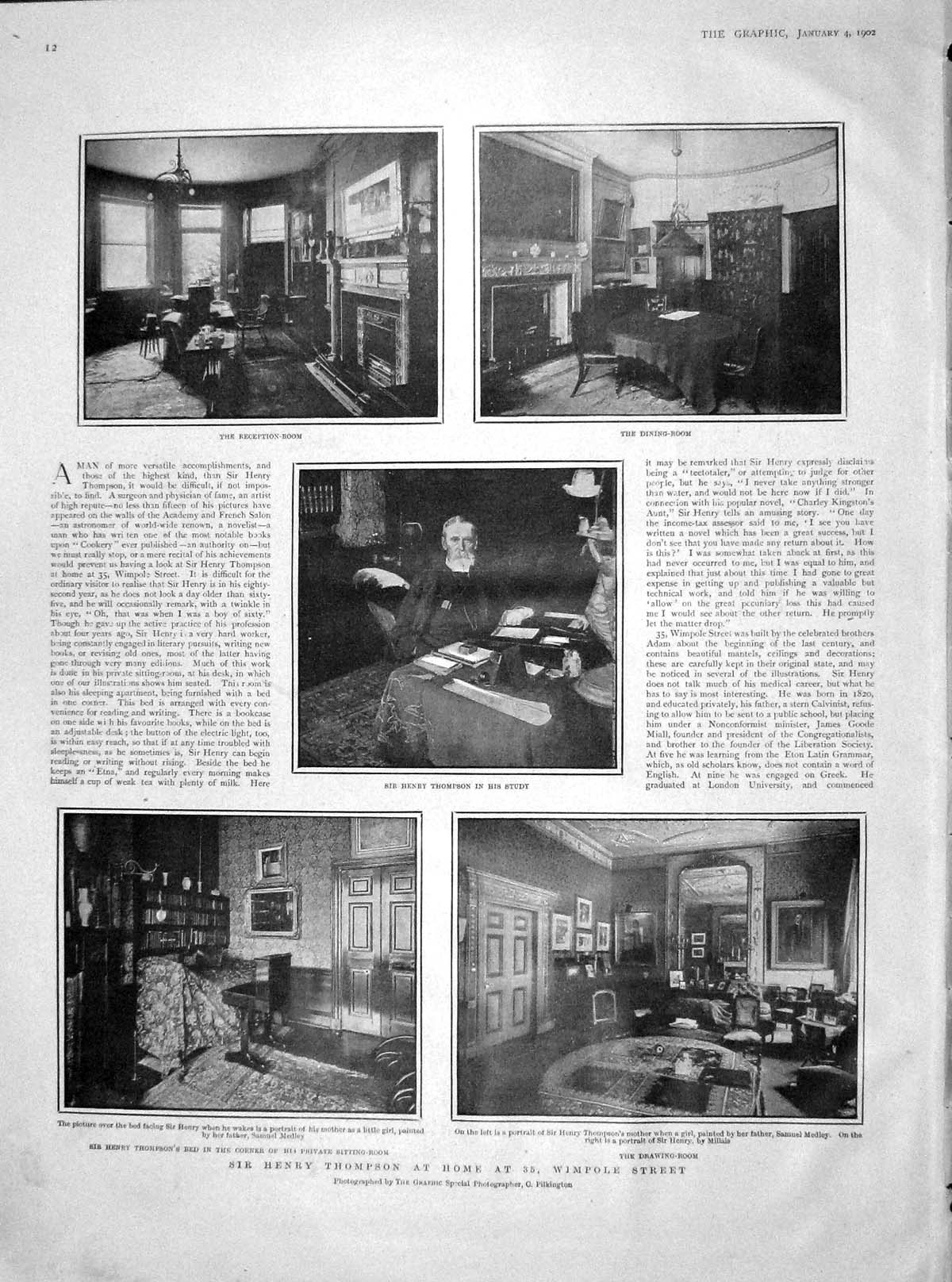 Original Old Antique Print 1902 Henry Thompson Wimpole Street Sitting Roo 20th