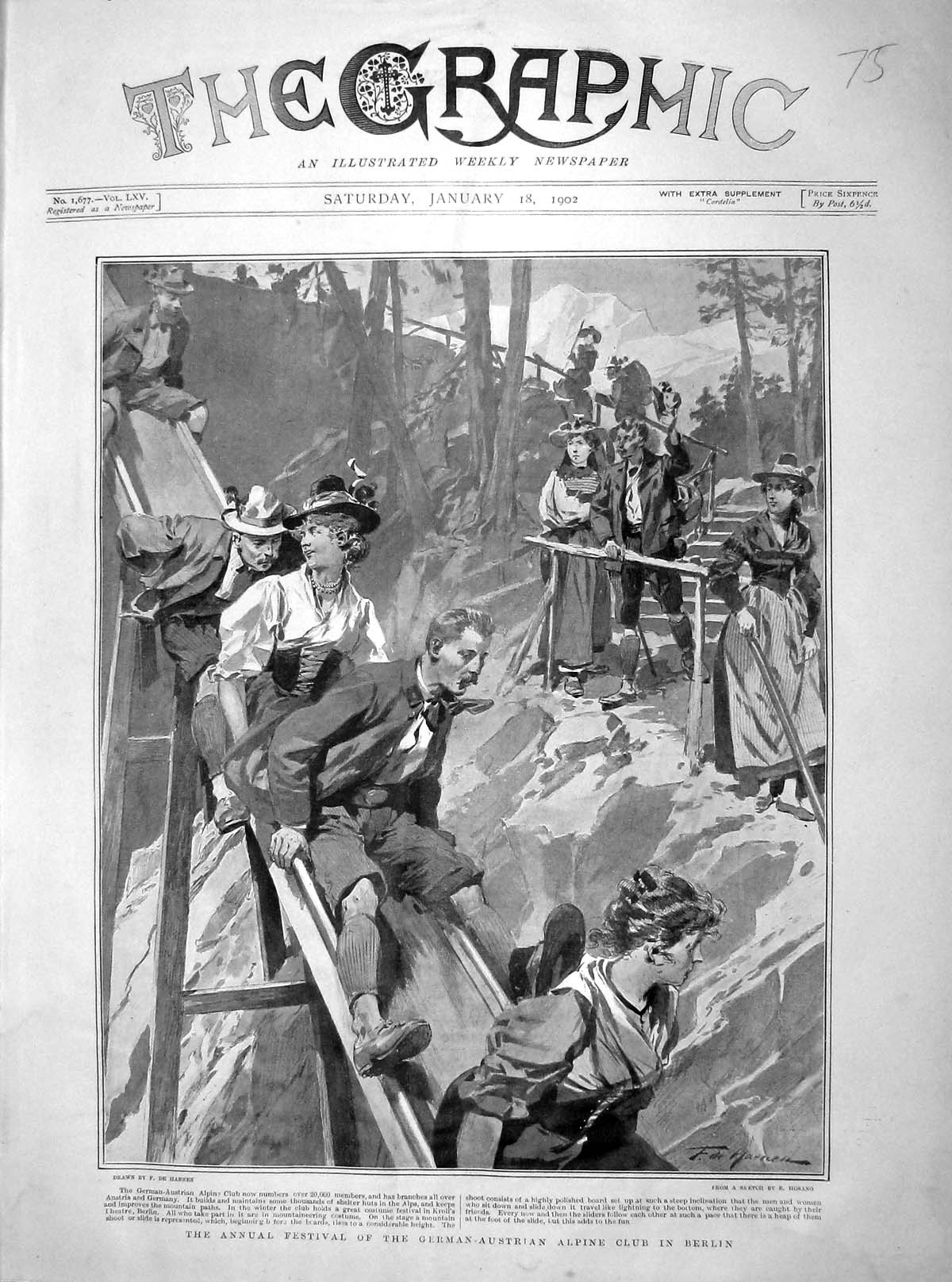 Original Old Antique Print 1902 Festival German-Austrian Alpine Club 20th