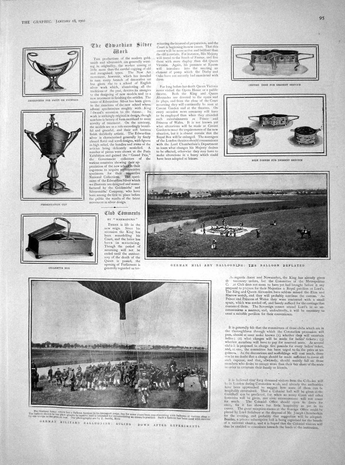Original Old Antique Print 1902 German Military Ballooning Auling Siers Army