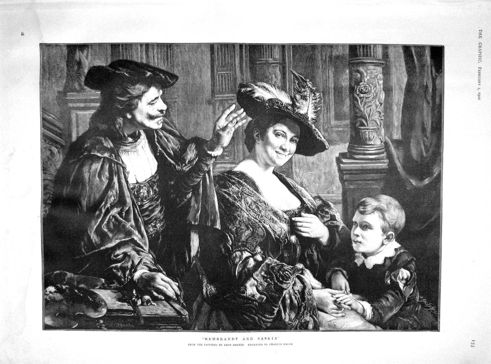 Original Old Antique Print 1902 Fine Art Portrait Rembrandt Saskia Little Boy
