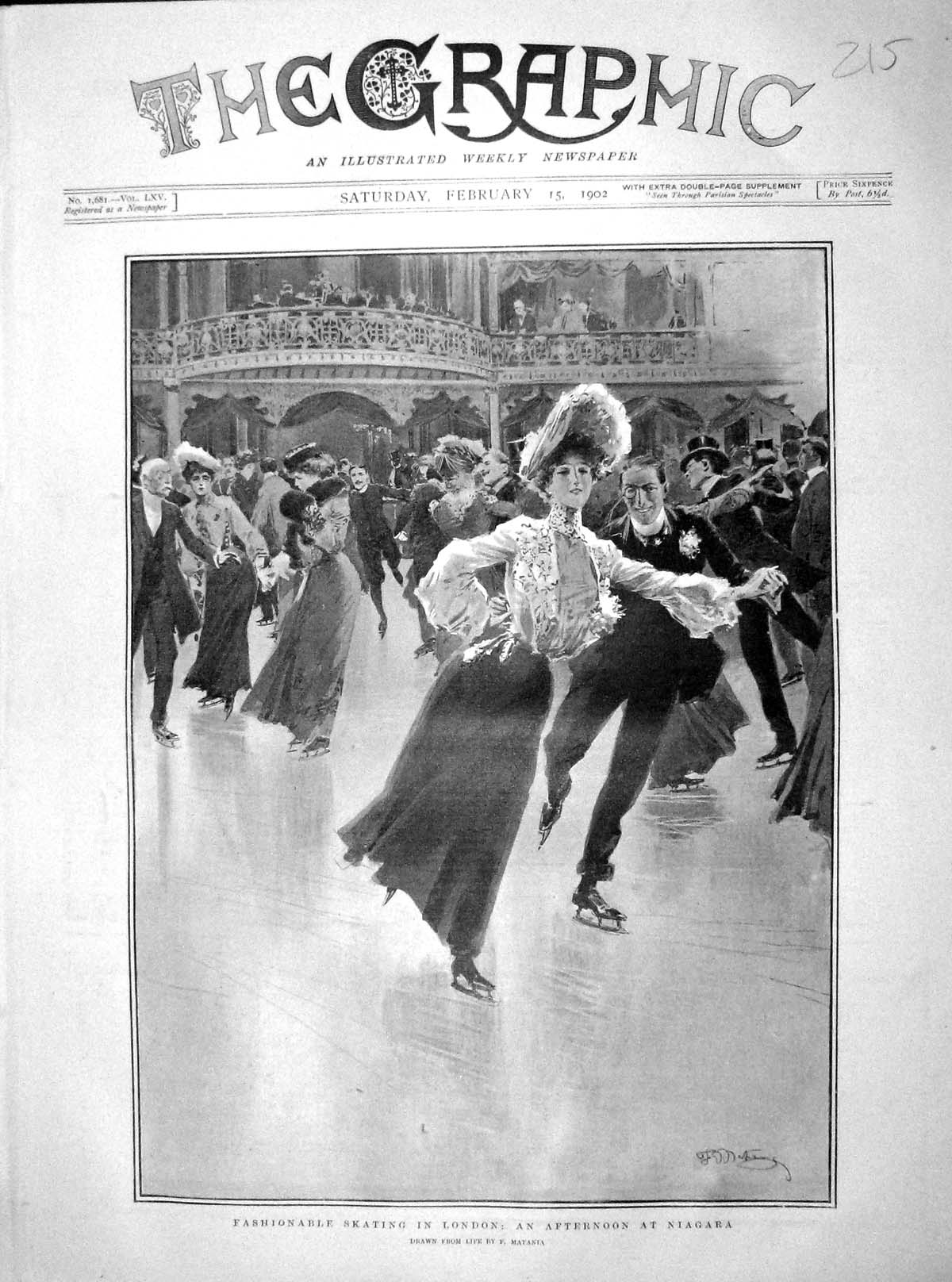 Original Old Antique Print 1902 Fashionable Ice Skating London Niagara 20th