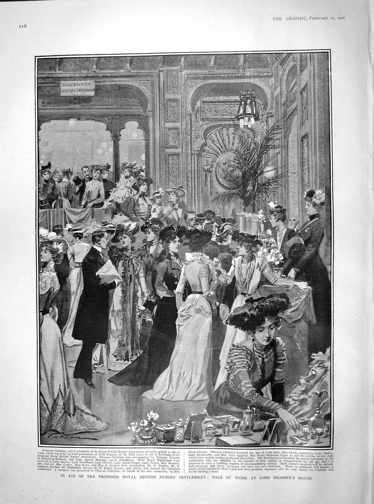 Original Old Antique Print 1902 Sale Work Lord Brassey'S House British Nurses