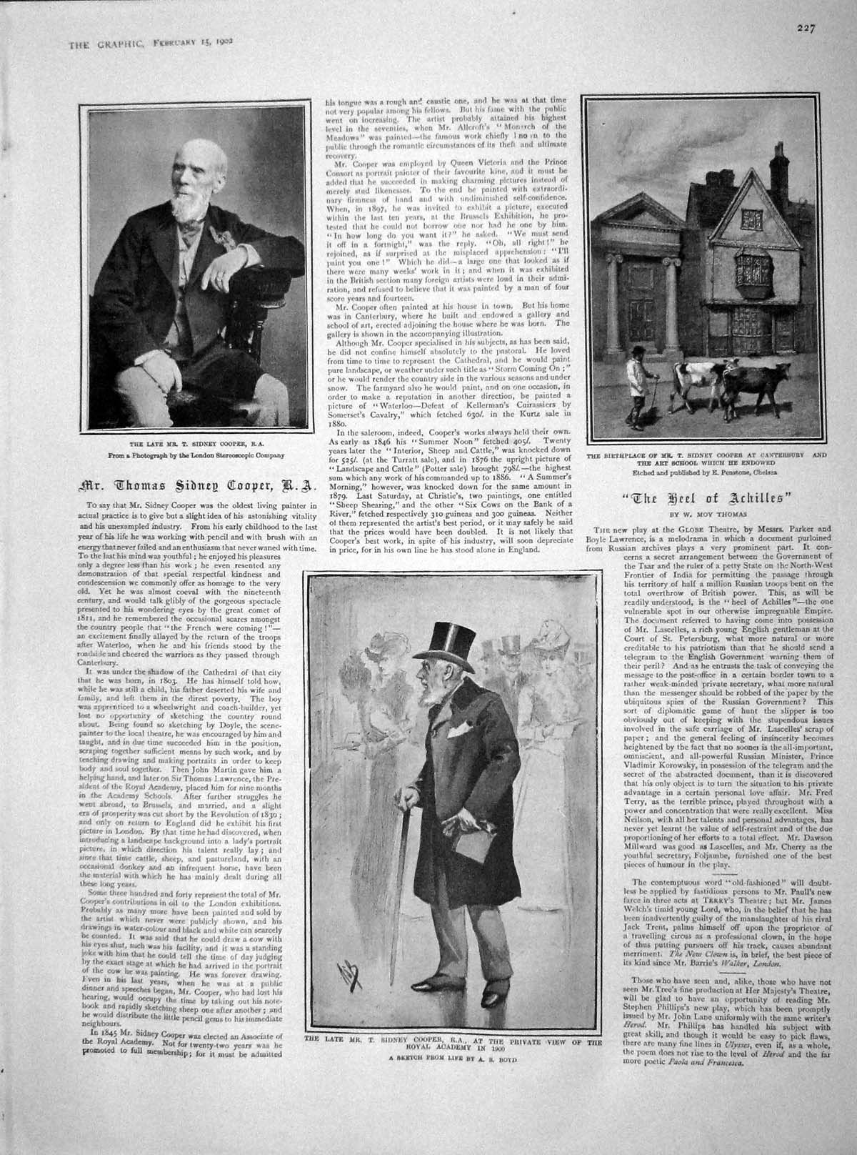 Old Antique Print 1902 Thomas Sidney Cooper Canterbury Art School Painter 20th