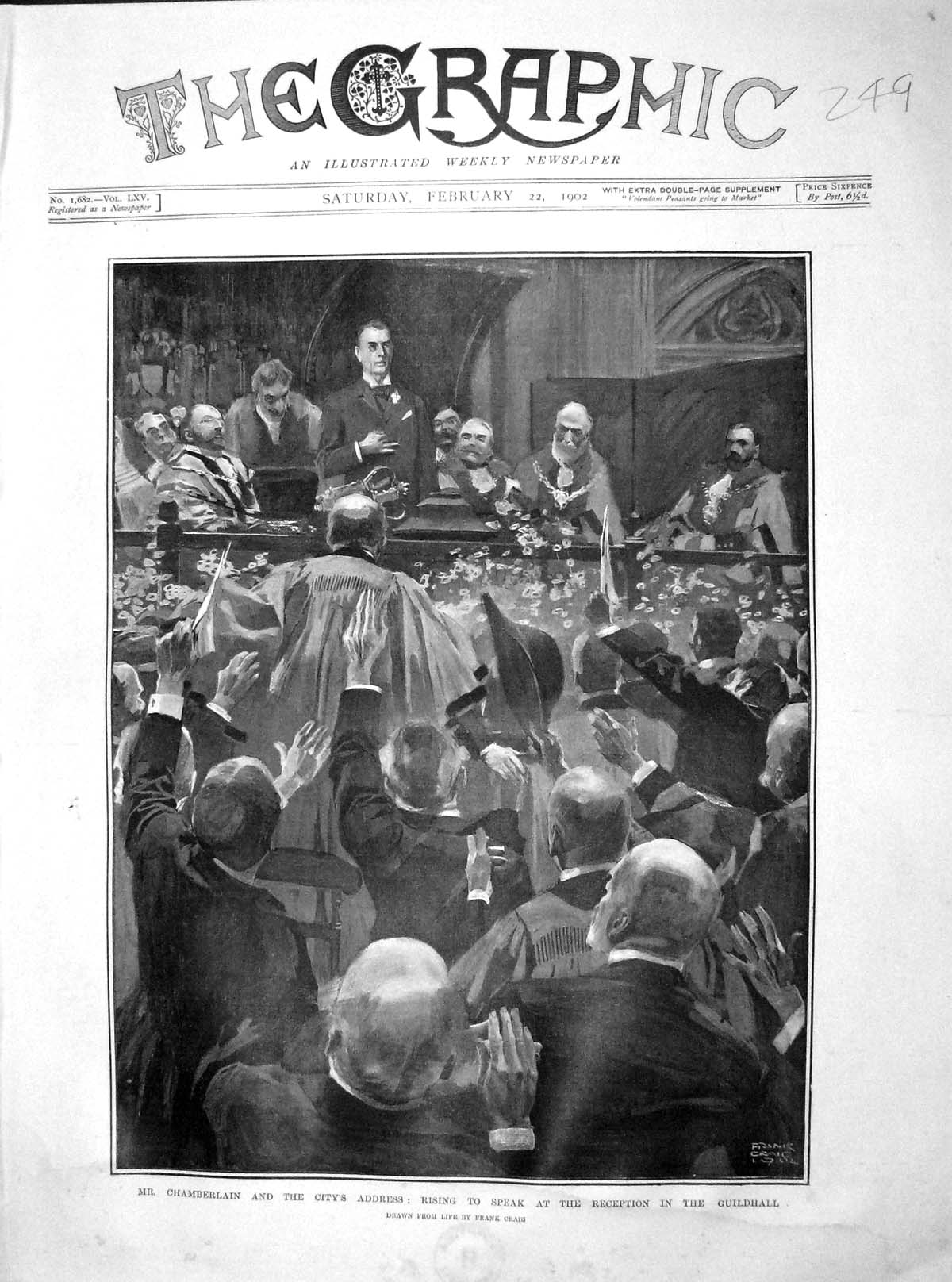 Original Old Antique Print 1902 Chamberlain Reception Guildhall Mayor Mansion