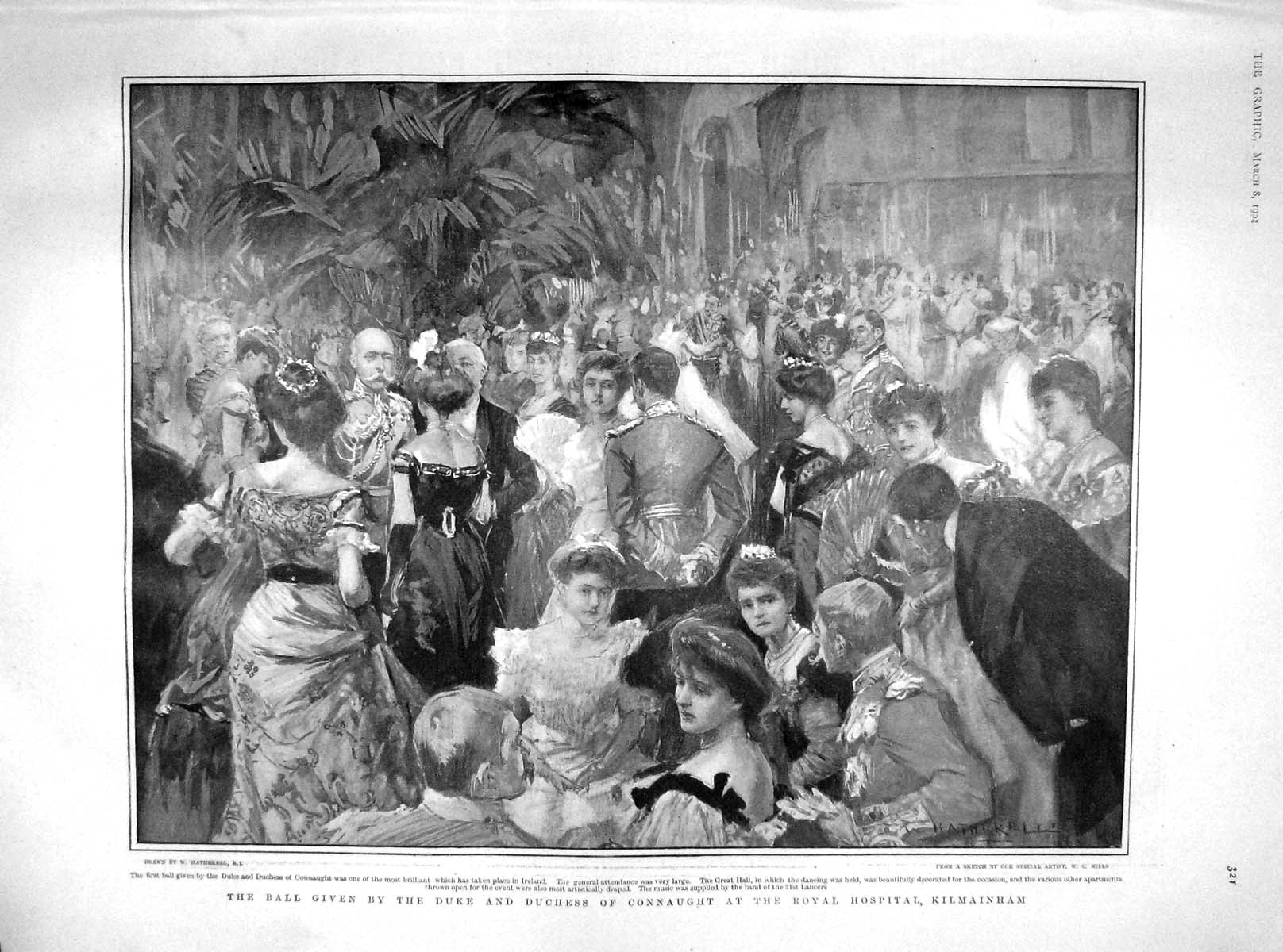Original Old Antique Print 1902 Ball Duke Duchess Connaught Hospital Kilmainham