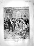 Original Old Antique Print 1902 Italian Mid-Lent Game Breaking Earthenware Jar
