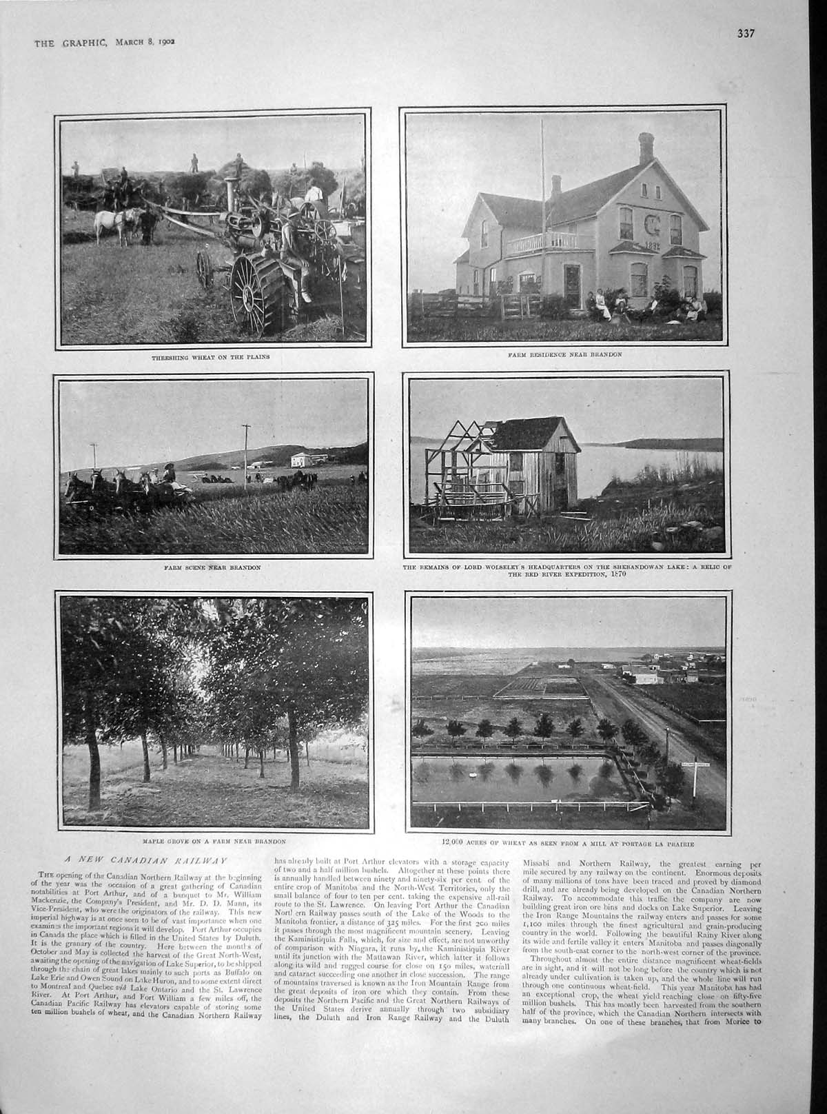 Old Antique Print 1902 Treshing Farm Brandon Lord Wolseley Stone Gargiulo 20th