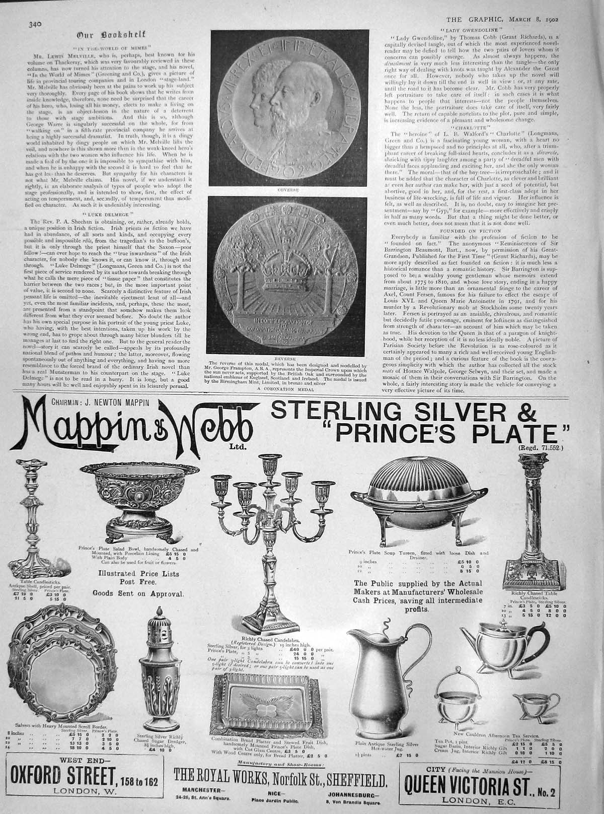 Original Old Antique Print 1902 Coronation Medal Frampton Mappin Webb Sheffield