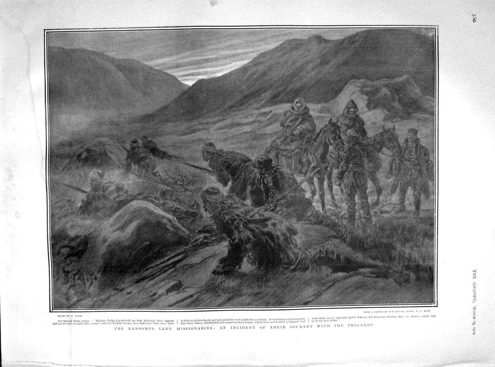 Original Old Antique Print 1902 Lady Missionaries Brigands Madame Tsilka-Ligord