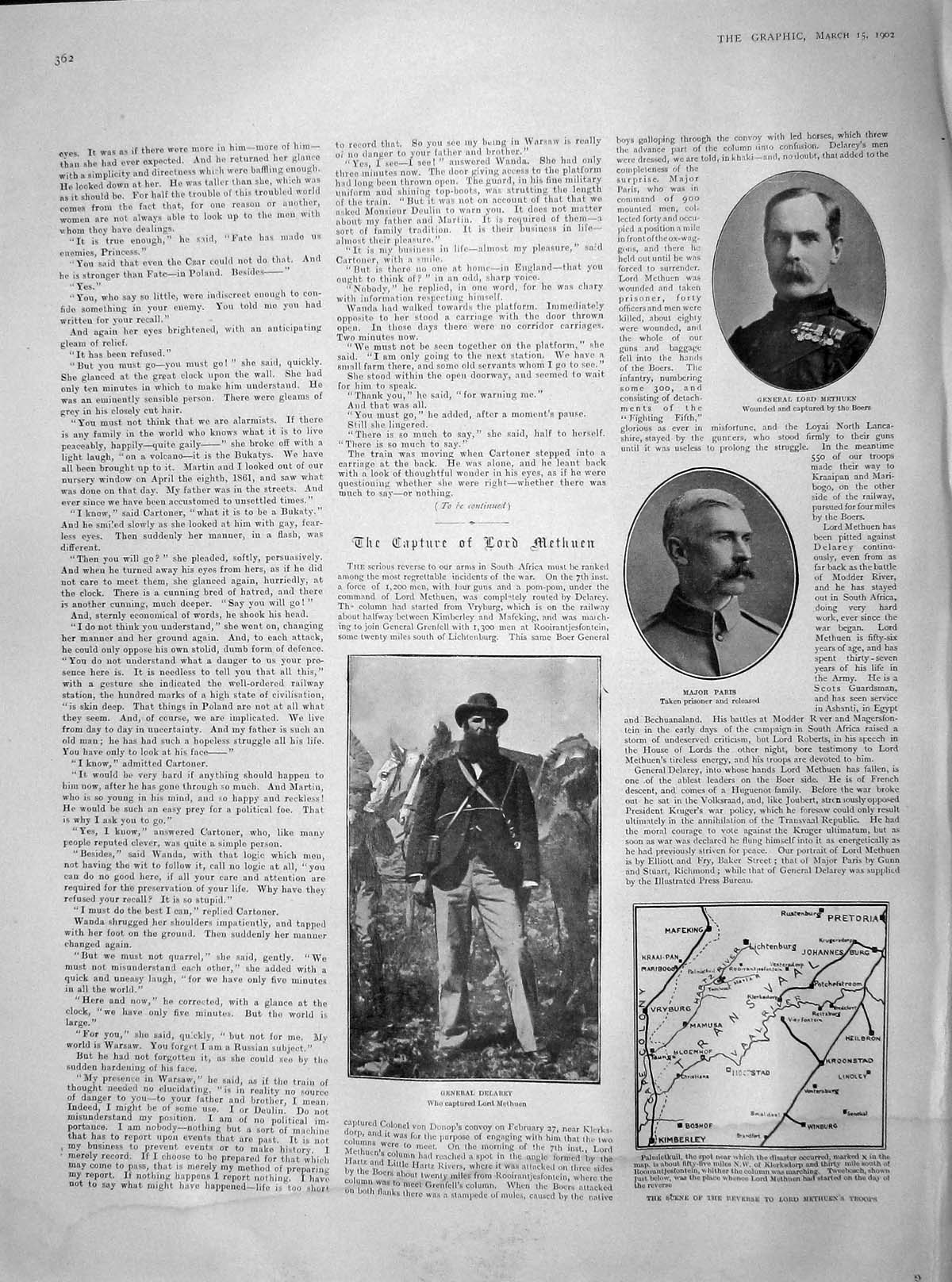 Original Old Antique Print 1902 General Lord Methuen Major Paris Delarey 20th