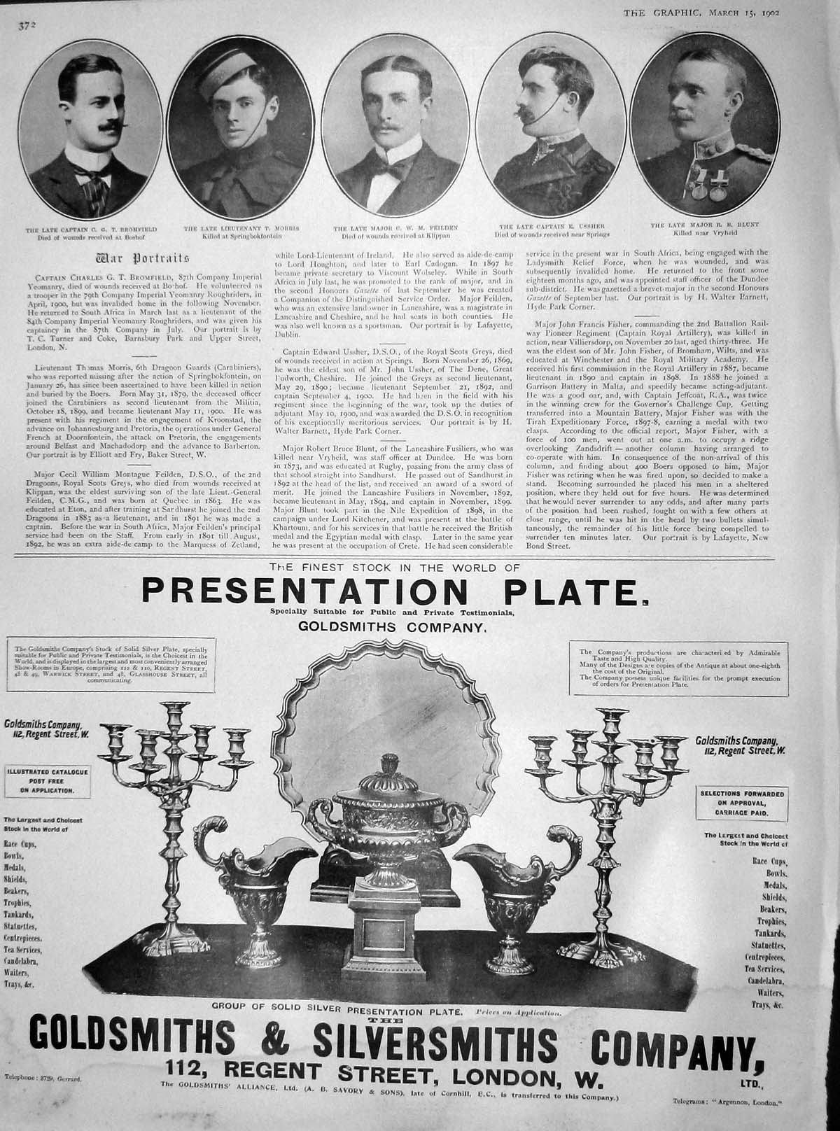 Original Old Antique Print 1902 War Men Bromfield Morris Feilden Ussher Blunt