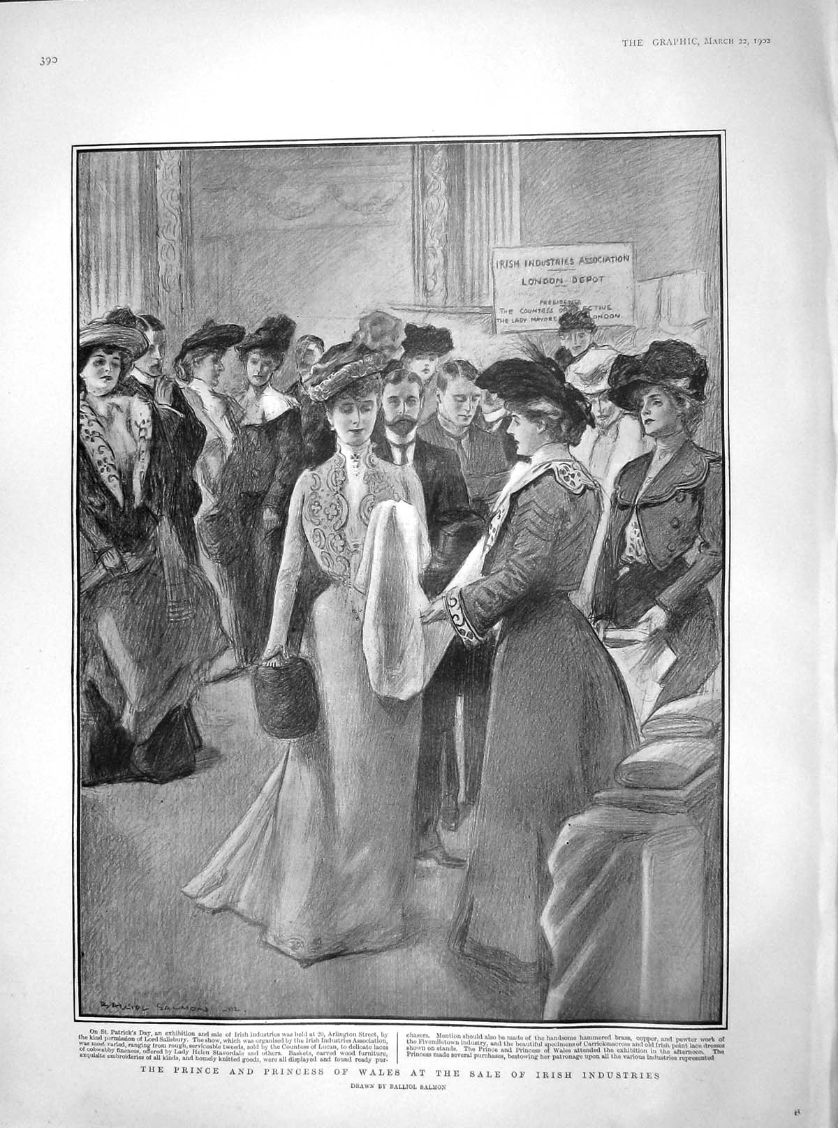 Old Antique Print 1902 Prince Wales Sale Irish Industries Patrick'S Day 20th