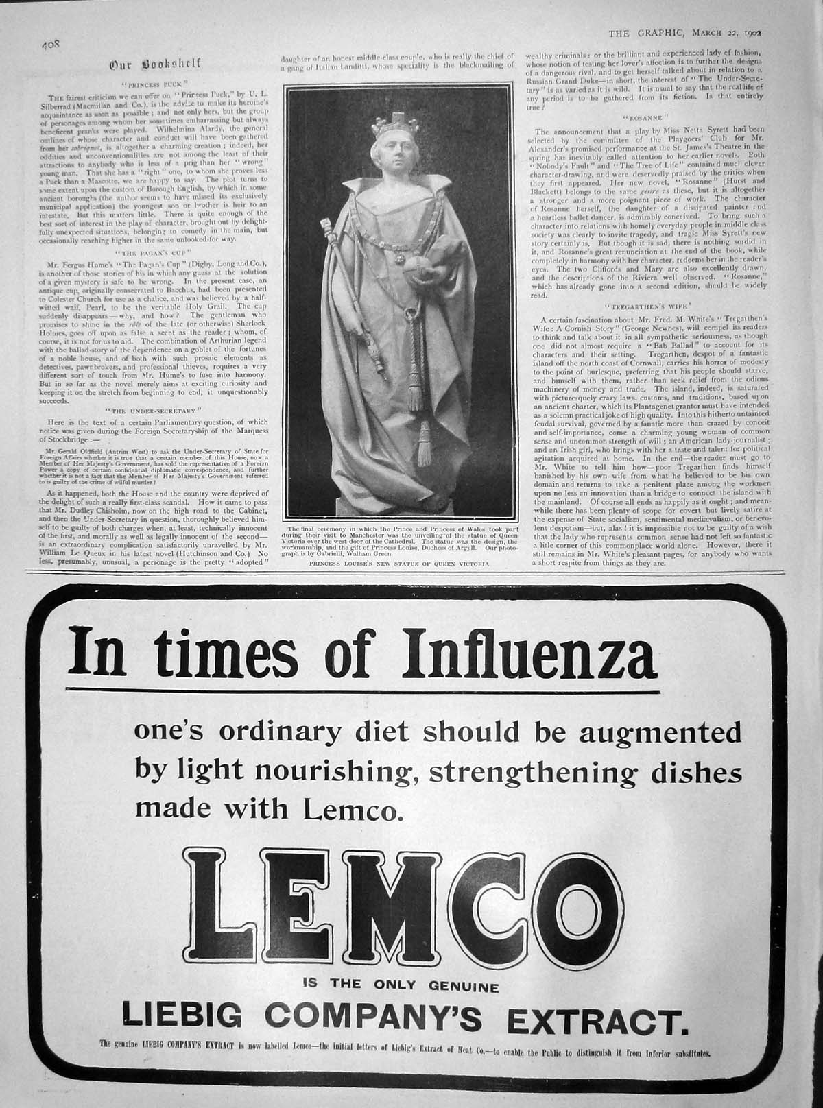 Old Antique Print 1902 Princess Louise Statue Queen Victoria Liebig Lemco 20th