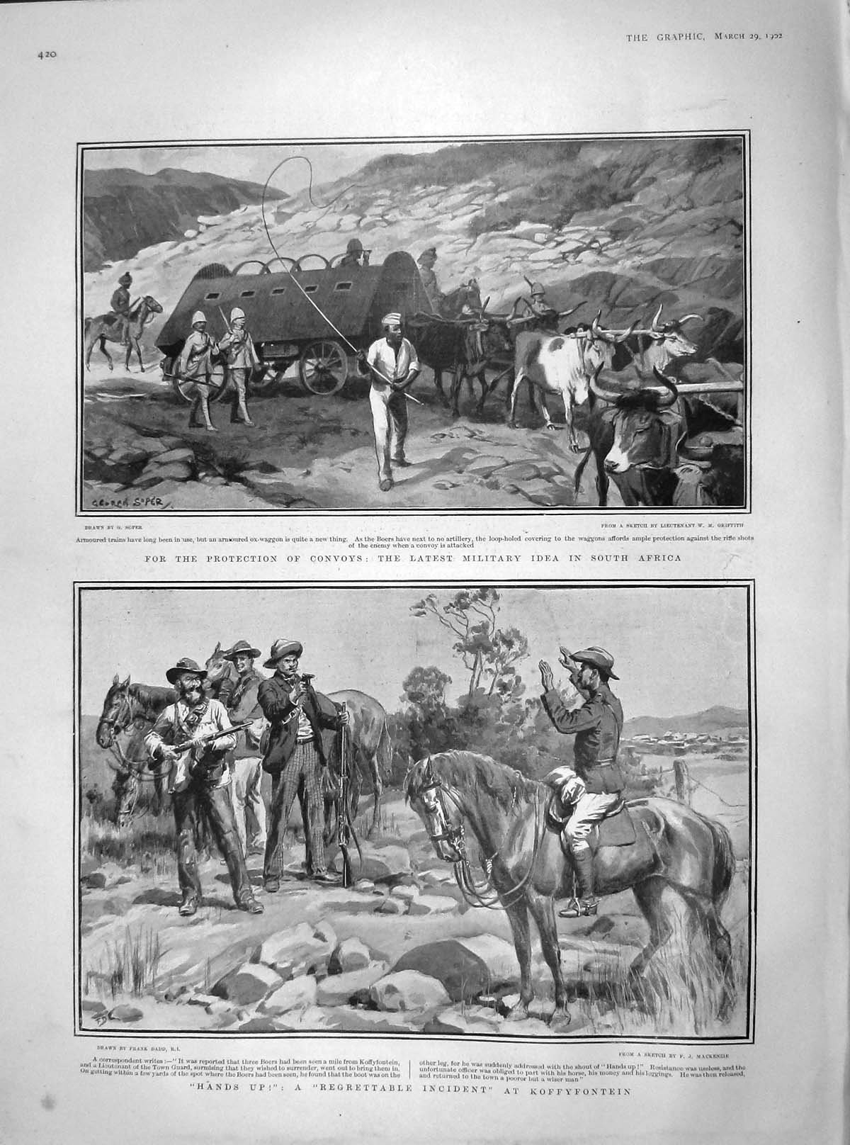 Original Old Antique Print 1902 Armoured Ox-Waggon Africa Koffyfontein Wa 20th
