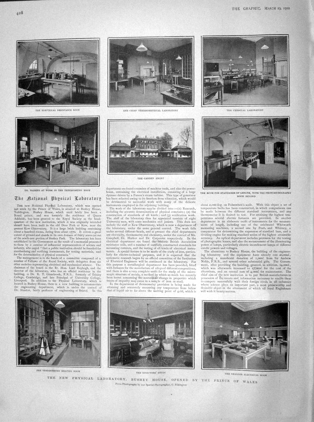 Original Old Antique Print 1902 Physical Laboratory Bushey Electrical Chemical