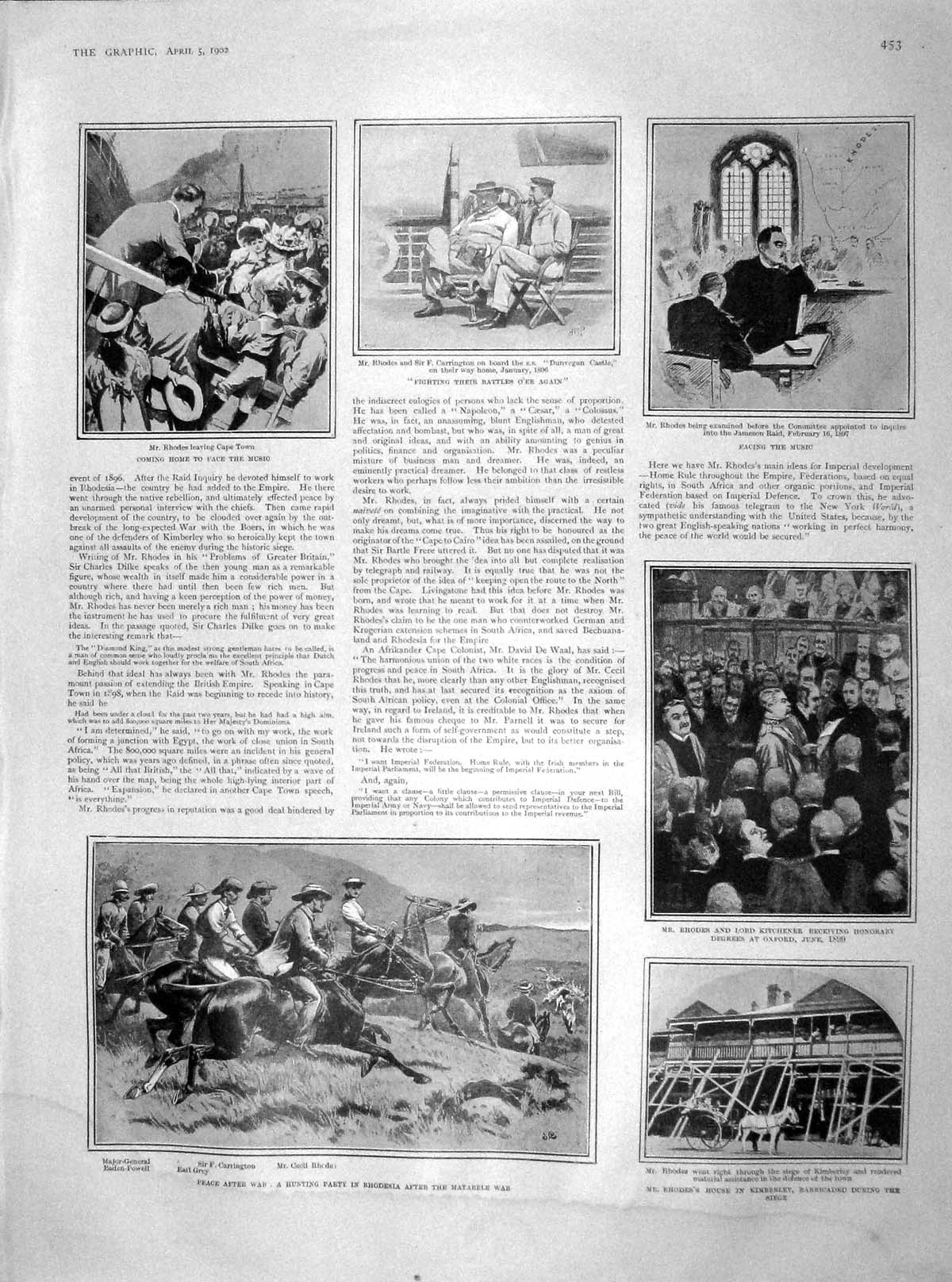 Old Antique Print 1902 Rhodesia Cape Town Africa Lord Kitchener Kimberley 20th