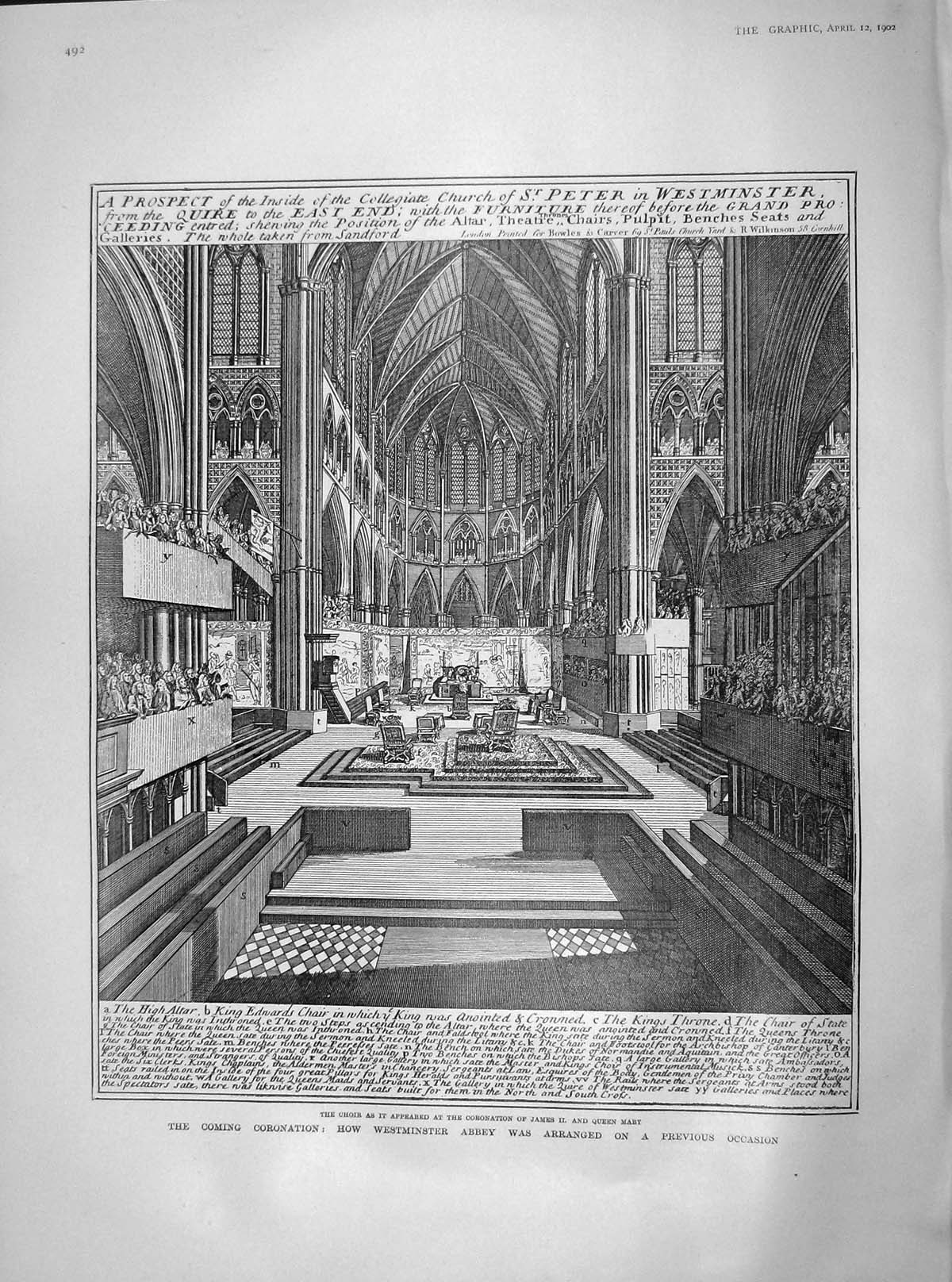 Original Old Antique Print 1902 Coronation Westminster Abbey Choir James Mary