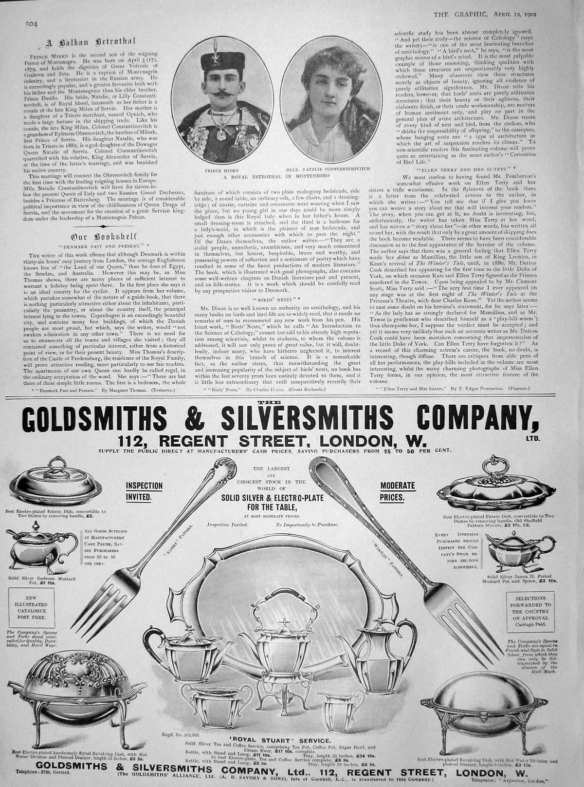 Old Antique Print 1902 Prince Mirko Natalie Constantinovitch Montenegro 20th