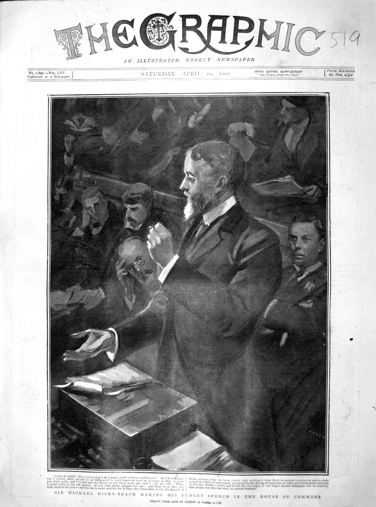 Original Old Antique Print 1902 Michael Hicks-Beach Budget Speech House Commons