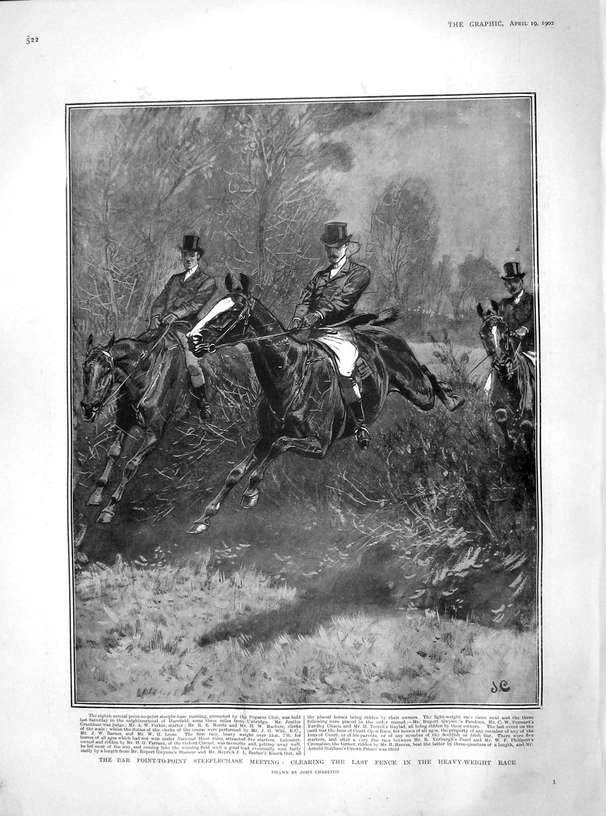 Old Antique Print 1902 Point-To-Point Steeplechase Grantham Perkin Morris 20th