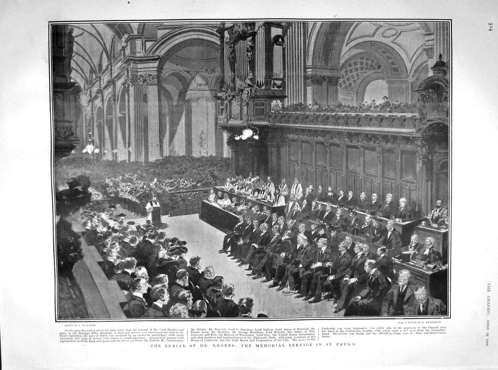 Old Antique Print 1902 Burial Mr Rhodes Memorial Service Paul'S Cathedral 20th