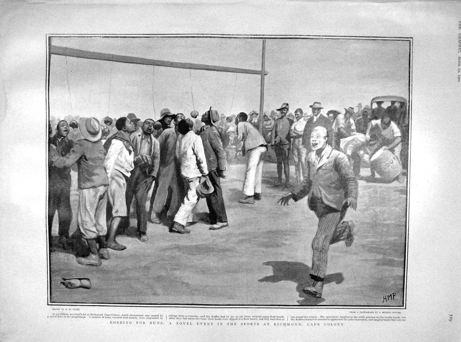 Old Antique Print 1902 Bobbing Buns Sports Richmond Cape Colony Kaffirs 20th